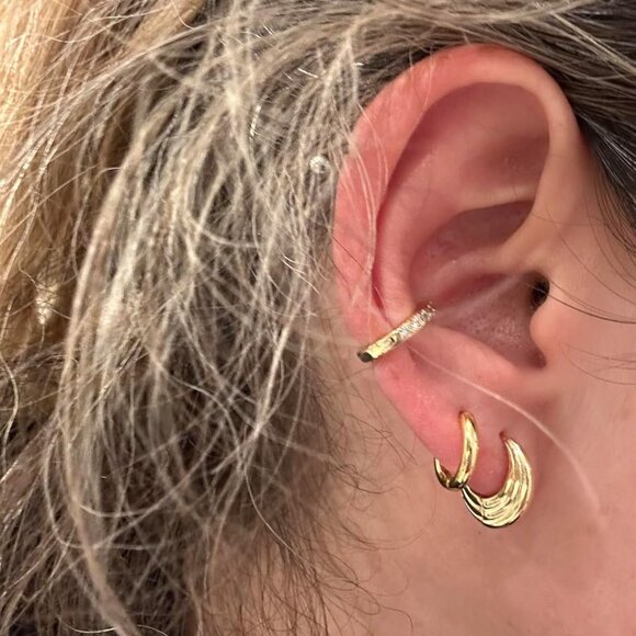 Gold Hoop Earrings Set for Women, 14K Small Huggie Earrings for Multiple Piercin - Picture 2 of 10